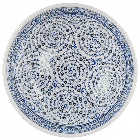 Bol en céramique ottomane blanc et bleu Hava 20cm, décoré de spirales