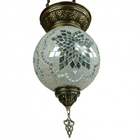 Lustre suspendu style bohème turc fait à la main en mosaïque de verre  coloré style bohème, 25,4 cm XL (blanc)
