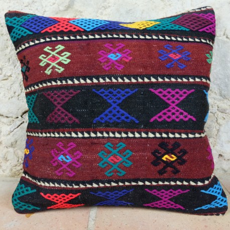 Grand coussin kilim au décor ethnique Ilbar E007